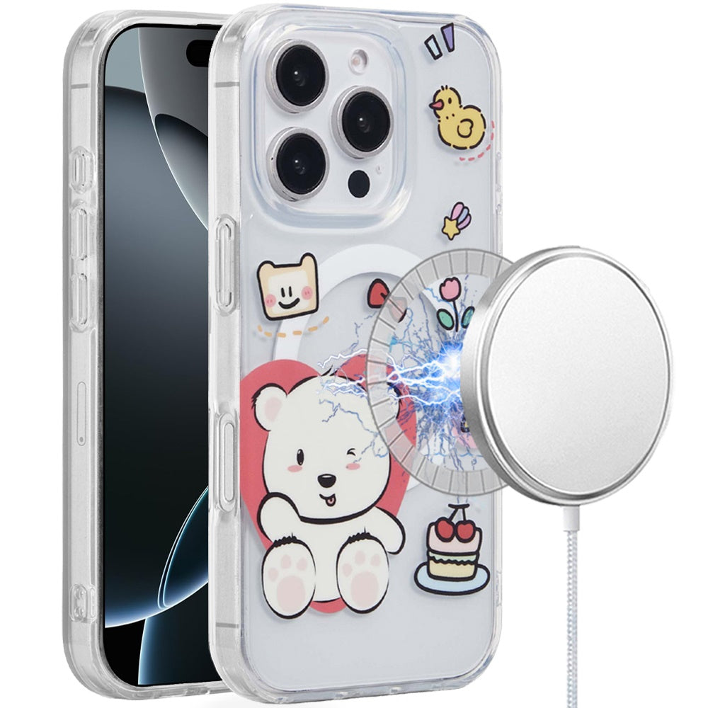 For iPhone 16 PRO MAX Case Dual Layer TPU Design Magnetic Circle +Tempered Glass