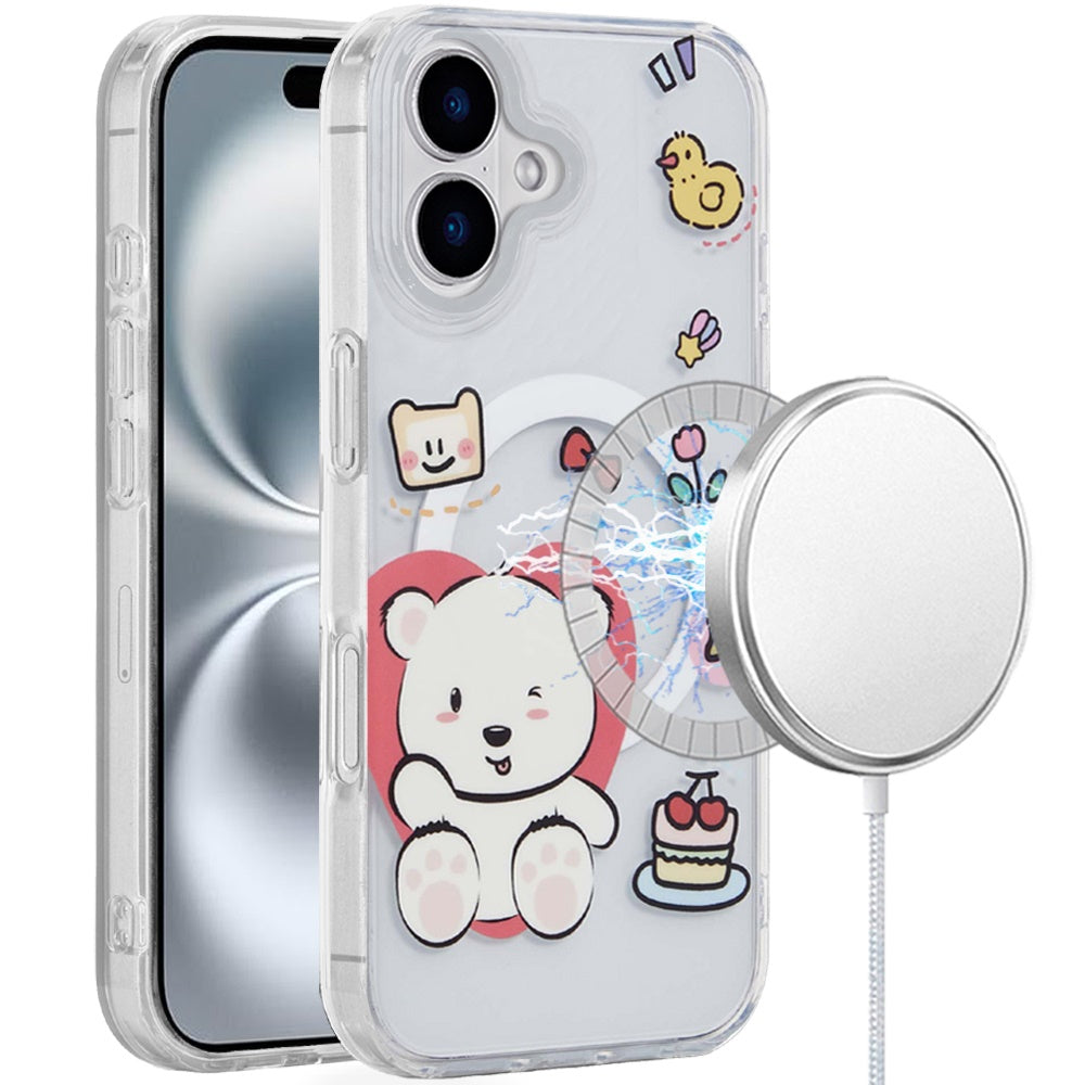For iPhone 16 Plus 6.7in Case 2 Layer TPU Design Magnetic Circle +Tempered Glass
