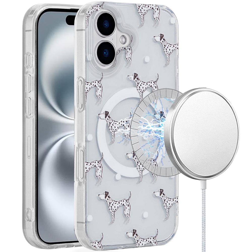 For iPhone 16 Plus 6.7in Case 2 Layer TPU Design Magnetic Circle +Tempered Glass