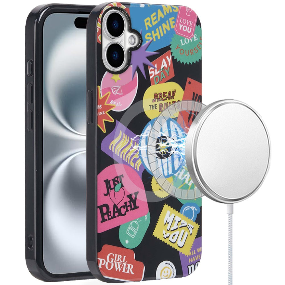 For iPhone 16 Plus 6.7in Case 2 Layer TPU Design Magnetic Circle +Tempered Glass