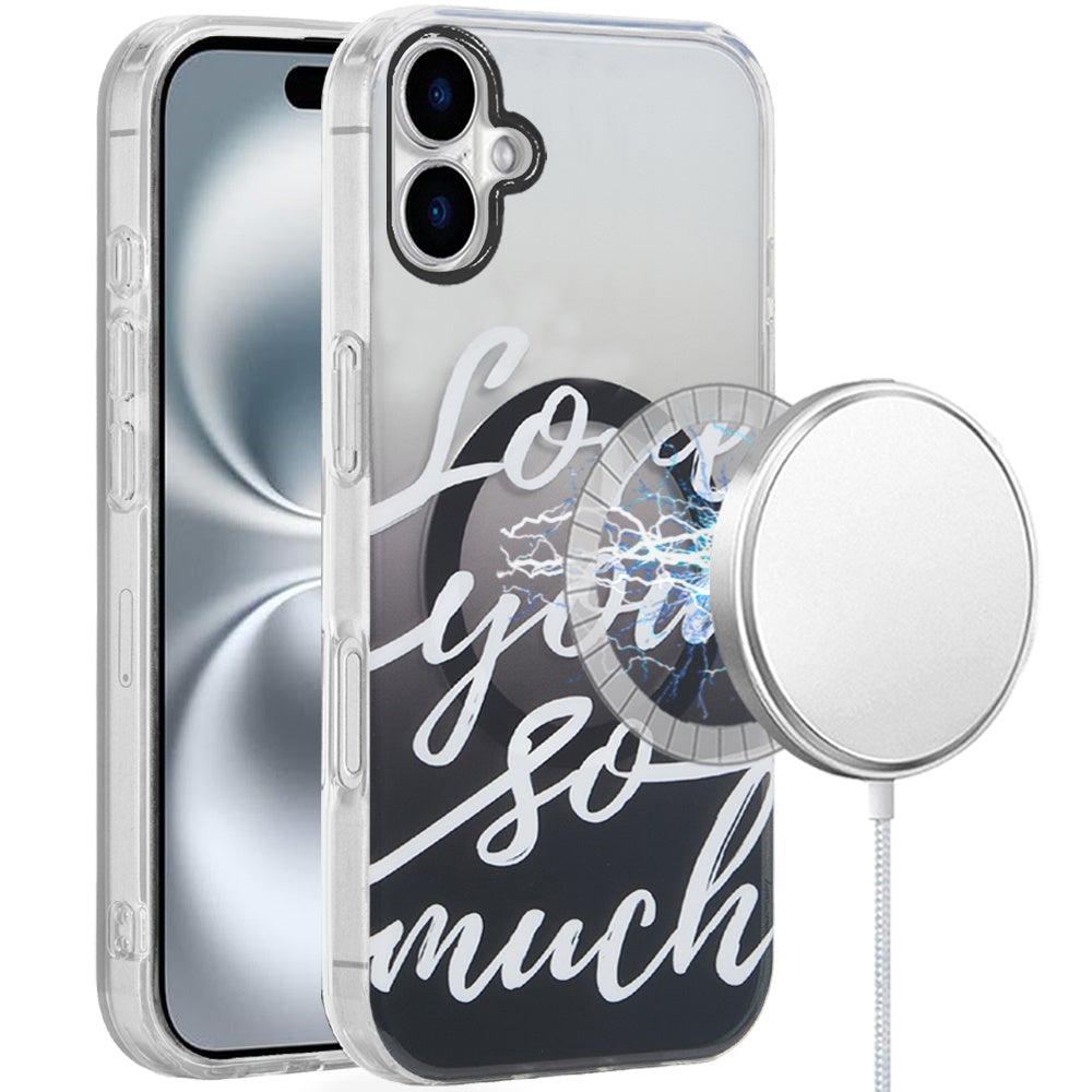 For iPhone 16 Plus 6.7in Case 2 Layer TPU Design Magnetic Circle +Tempered Glass