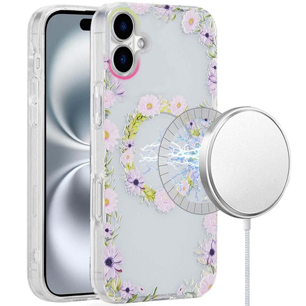 For iPhone 16 Plus 6.7in Case 2 Layer TPU Design Magnetic Circle +Tempered Glass