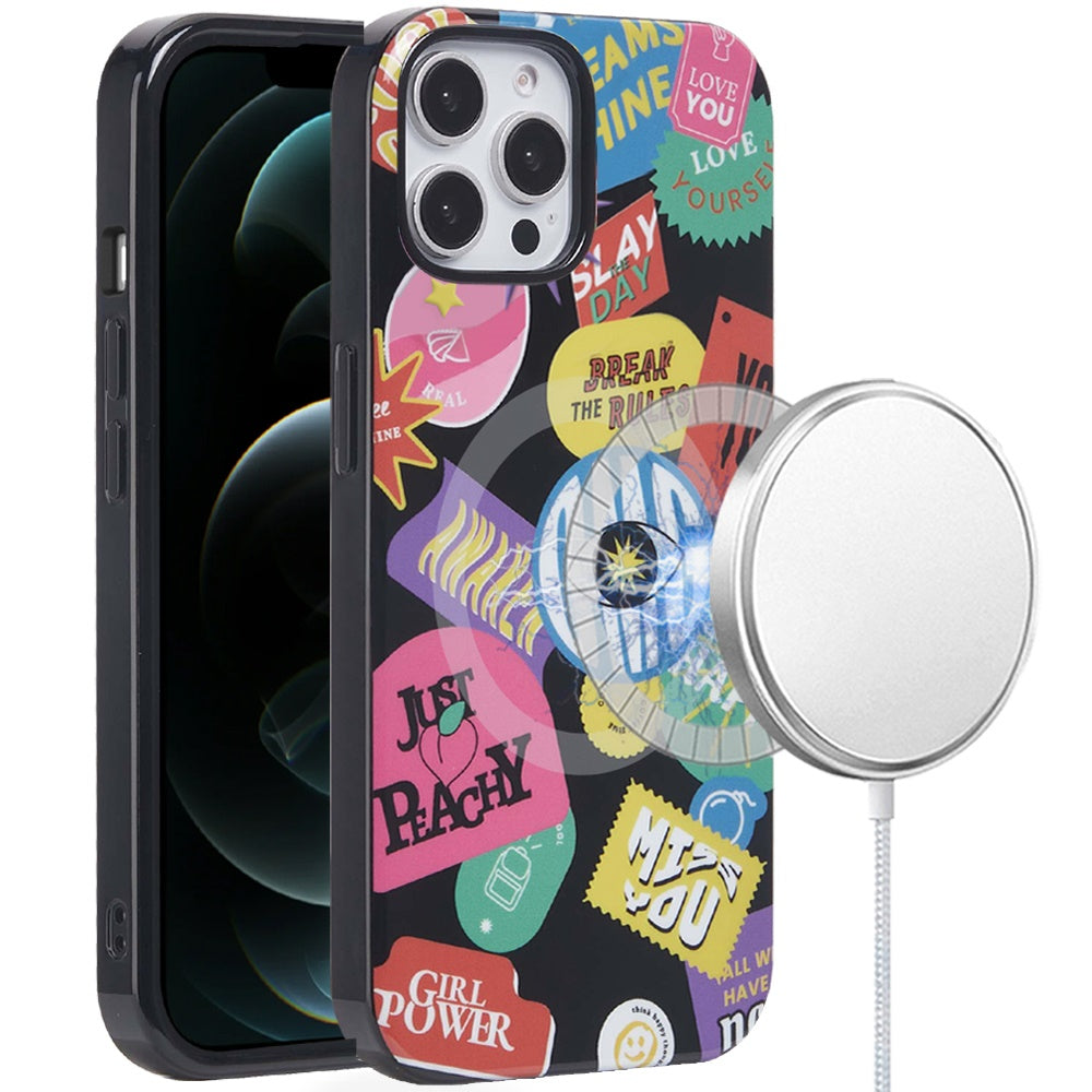 For iPhone 12 Pro Max Case Dual Layer TPU Design Magnetic Circle +Tempered Glass