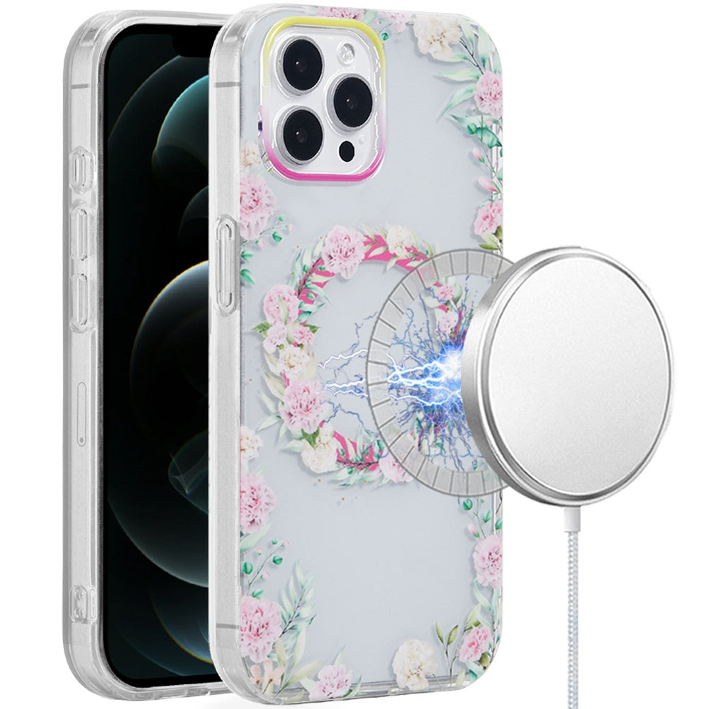 For iPhone 12 Pro Max Case Dual Layer TPU Design Magnetic Circle +Tempered Glass