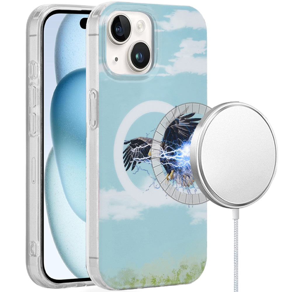 For iPhone 15 Case Dual Layer TPU Design Magnetic Circle + 2 Tempered Glass