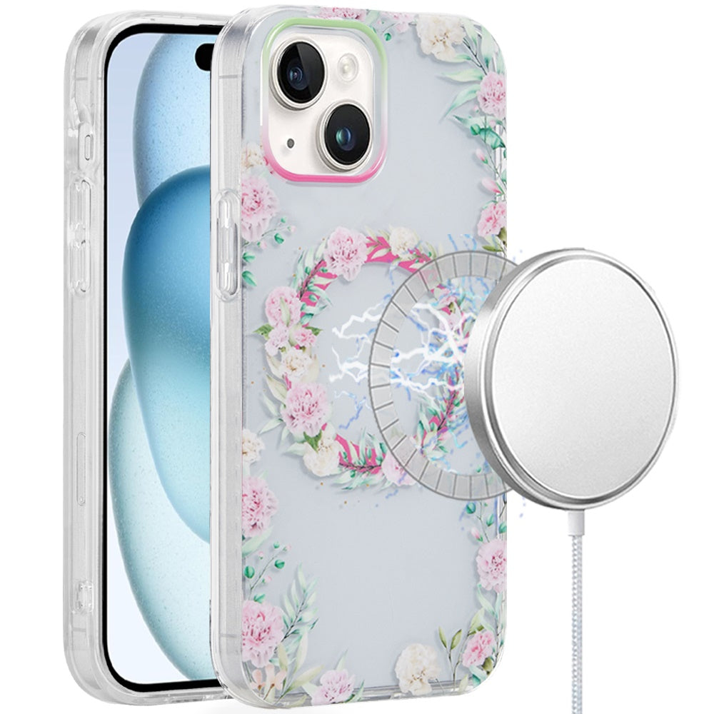 For iPhone 15 Case Dual Layer TPU Design Magnetic Circle + 2 Tempered Glass