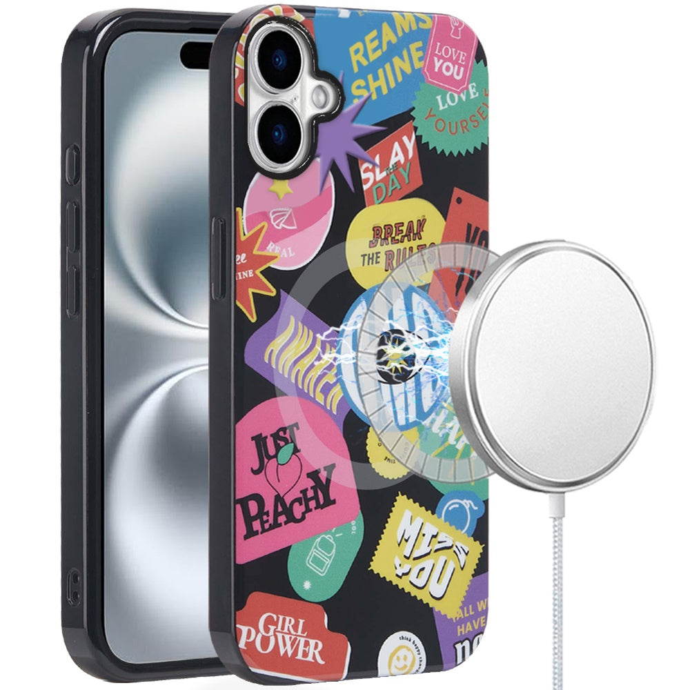 For iPhone 16 6.1inch Case Dual Layer TPU Design Magnetic Circle +Tempered Glass
