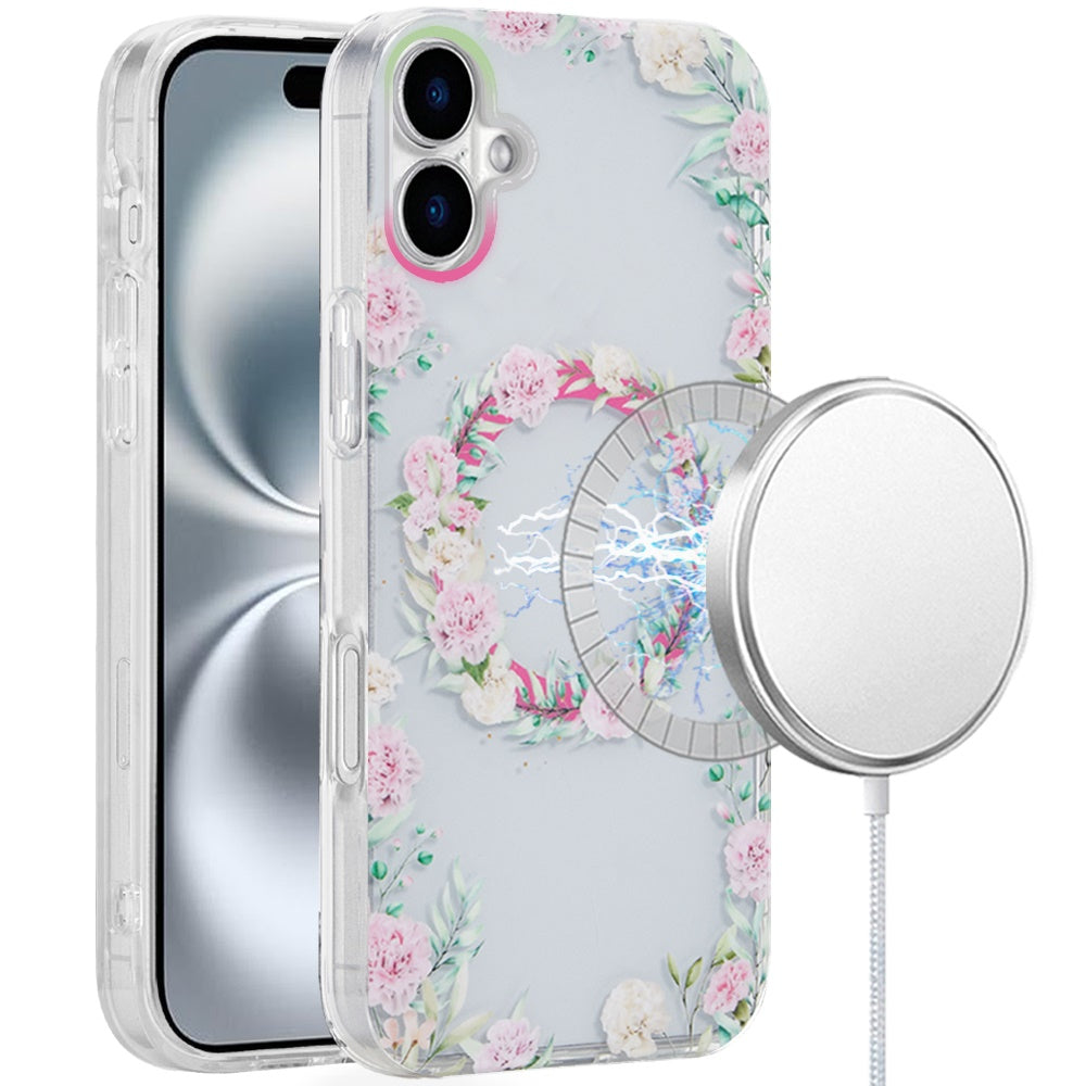 For iPhone 16 6.1inch Case Dual Layer TPU Design Magnetic Circle +Tempered Glass