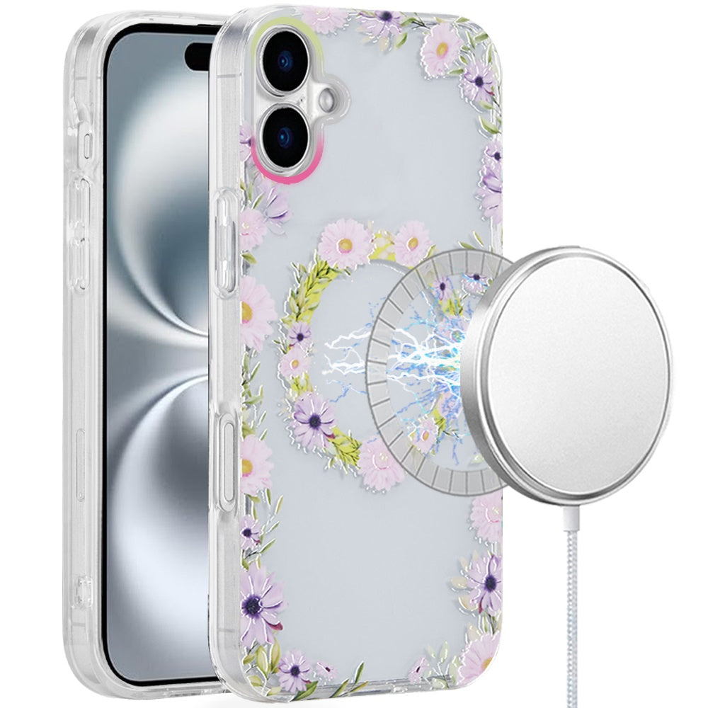 For iPhone 16 6.1inch Case Dual Layer TPU Design Magnetic Circle +Tempered Glass