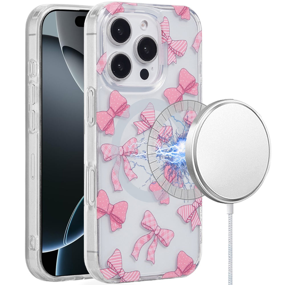 For iPhone 16 Pro 6.3in Case 2 Layer TPU Design Magnetic Circle + Tempered Glass