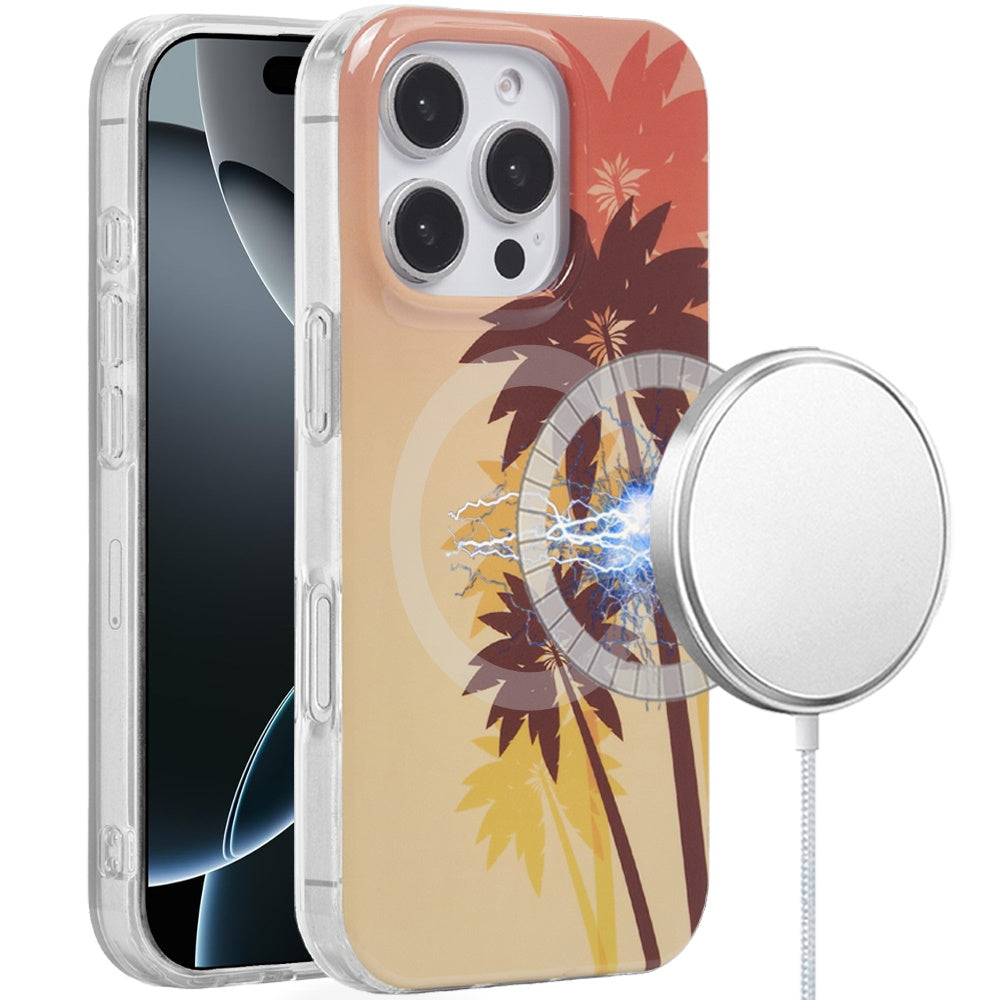For iPhone 16 Pro 6.3in Case 2 Layer TPU Design Magnetic Circle + Tempered Glass