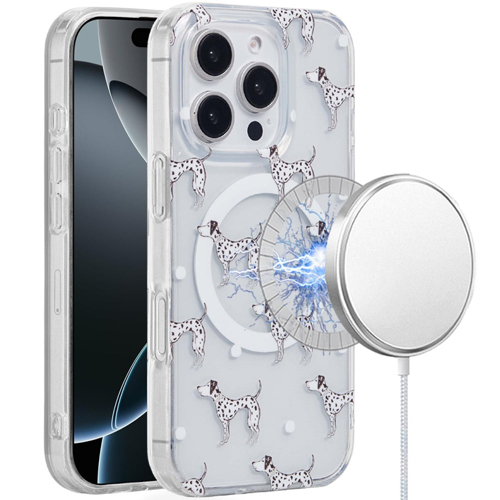 For iPhone 16 Pro 6.3in Case 2 Layer TPU Design Magnetic Circle + Tempered Glass