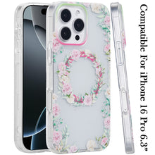 For iPhone 16 Pro 6.3in Case 2 Layer TPU Design Magnetic Circle + Tempered Glass