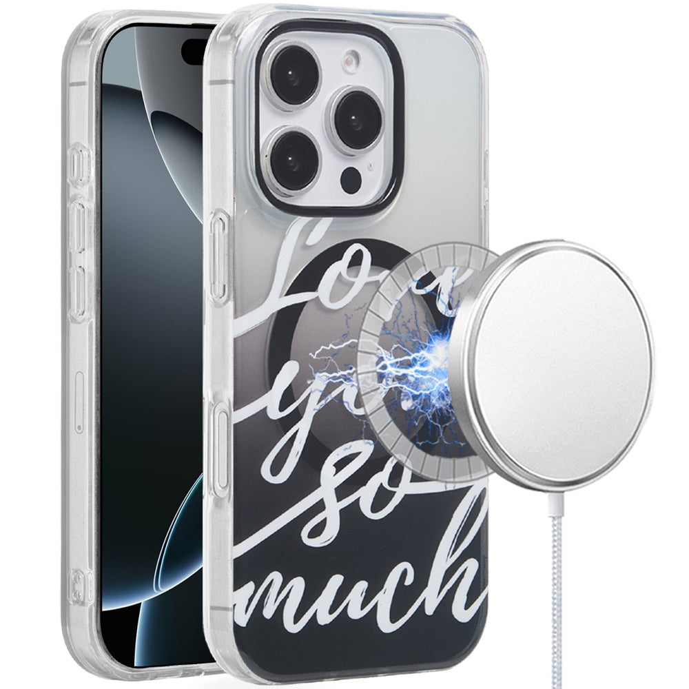 For iPhone 16 Pro 6.3in Case 2 Layer TPU Design Magnetic Circle + Tempered Glass