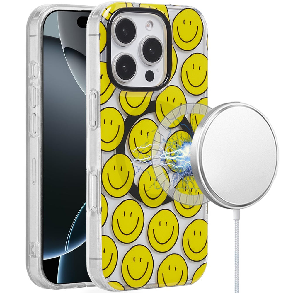 For iPhone 16 Pro 6.3in Case 2 Layer TPU Design Magnetic Circle + Tempered Glass