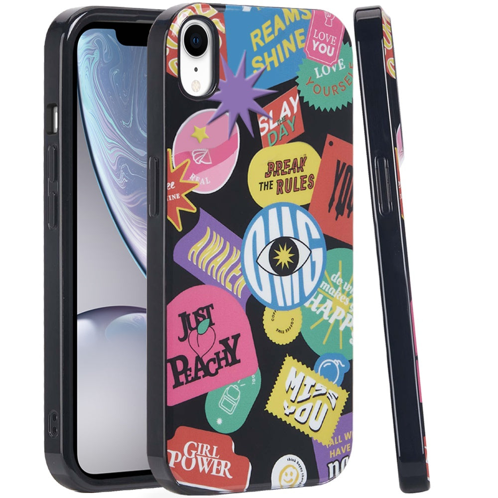 For iPhone XR Case Dual Layer In Mold Design TPU Phone Cover + Tempered Glass