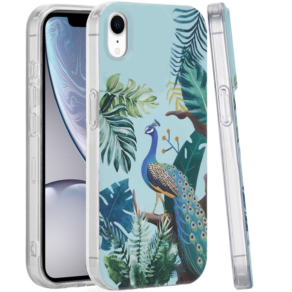 For iPhone XR Case Dual Layer In Mold Design TPU Phone Cover + Tempered Glass