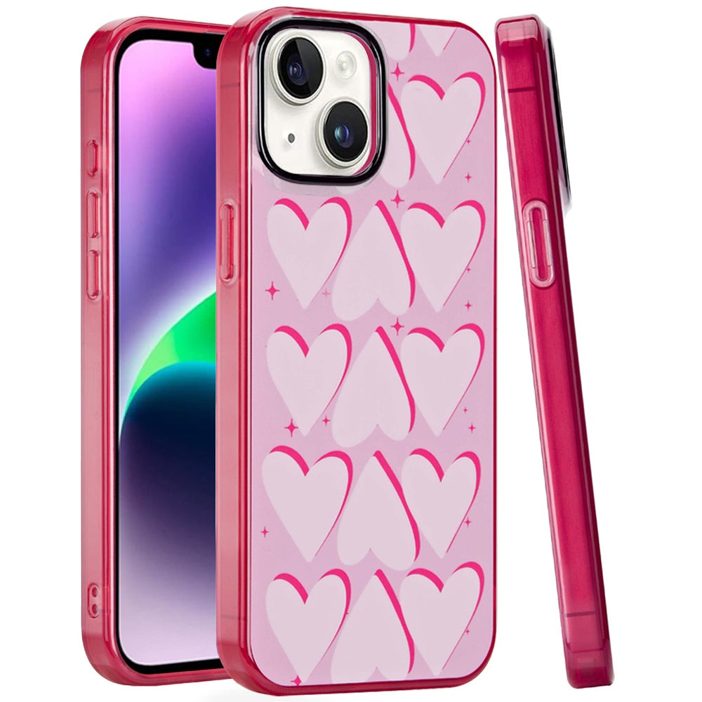 For iPhone 13/14 Case Dual Layer In Mold Design TPU Phone Cover + Tempered Glass