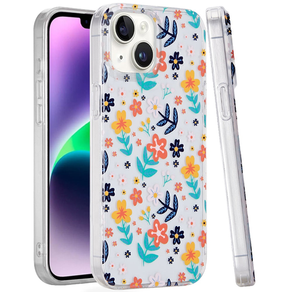 For iPhone 13/14 Case Dual Layer In Mold Design TPU Phone Cover + Tempered Glass