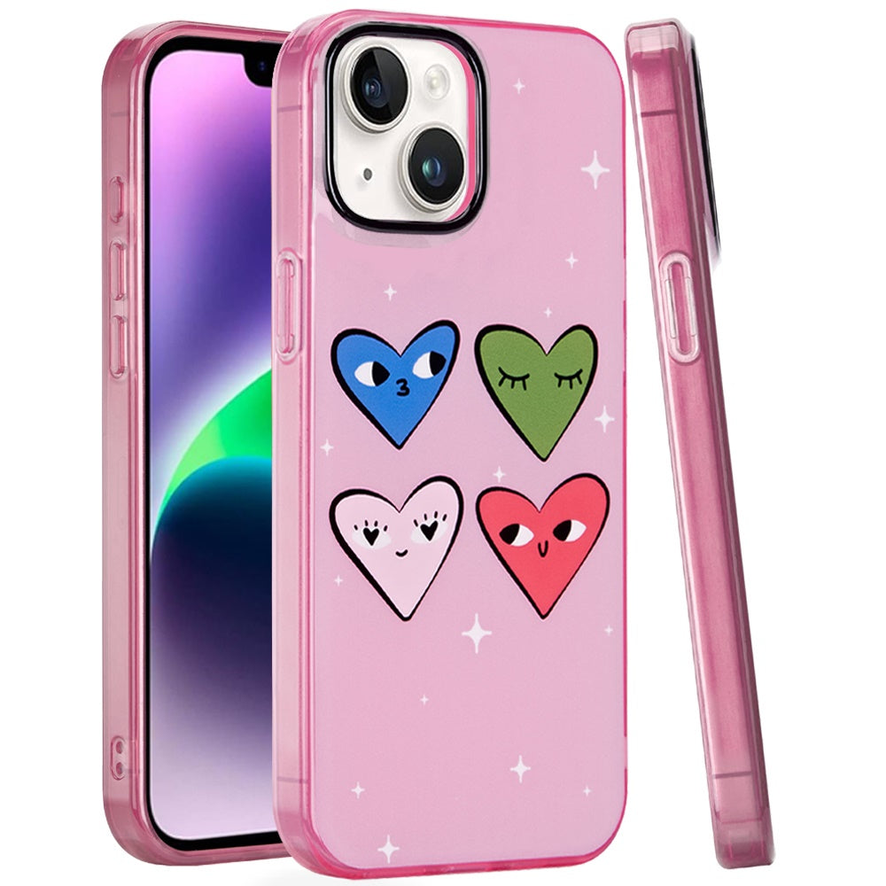 For iPhone 13/14 Case Dual Layer In Mold Design TPU Phone Cover + Tempered Glass