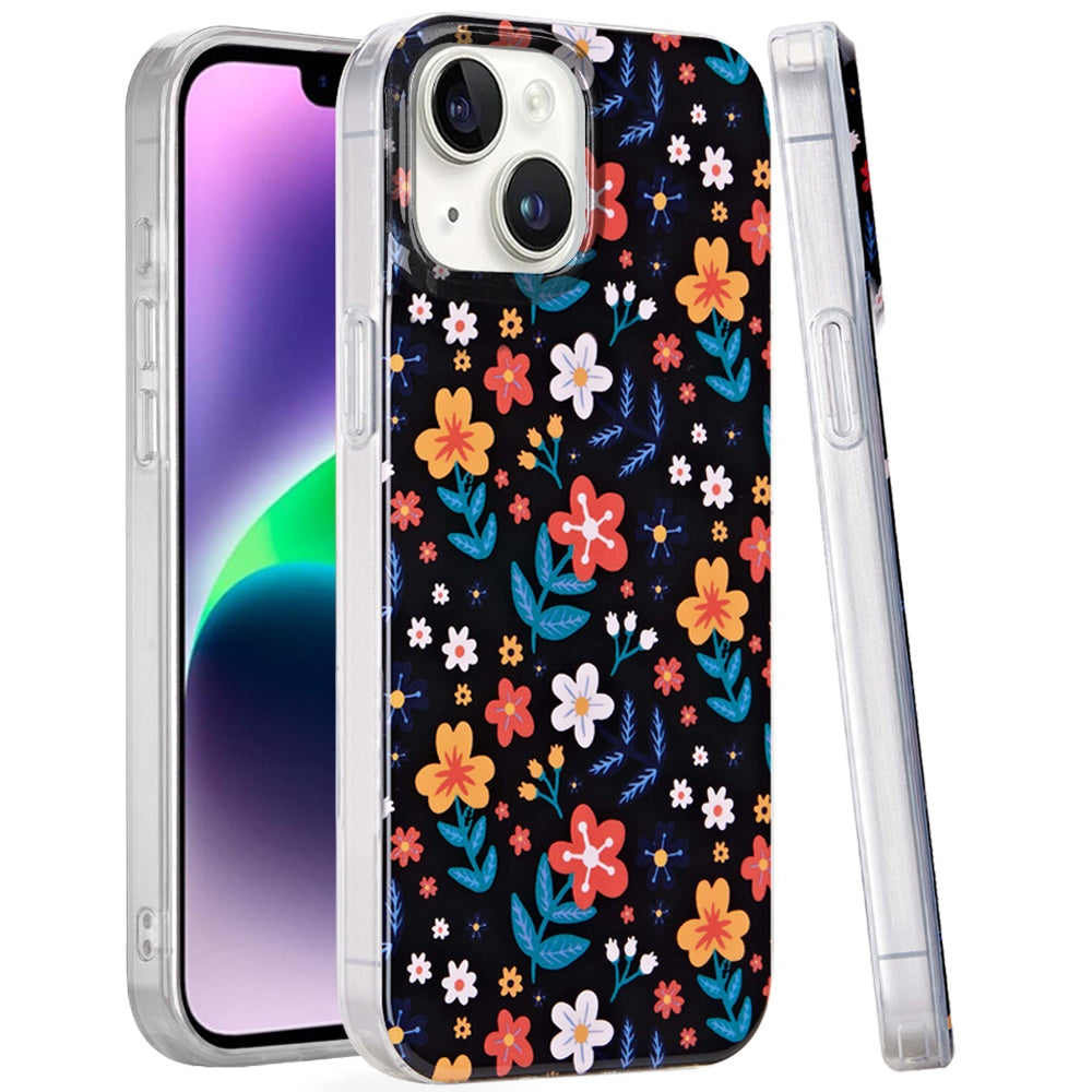 For iPhone 13/14 Case Dual Layer In Mold Design TPU Phone Cover + Tempered Glass