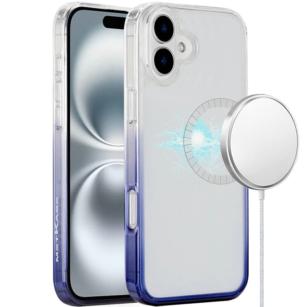 For iPhone 16 6.1inch Case Magnetic Circle Gradient Two Tone + Tempered Glass