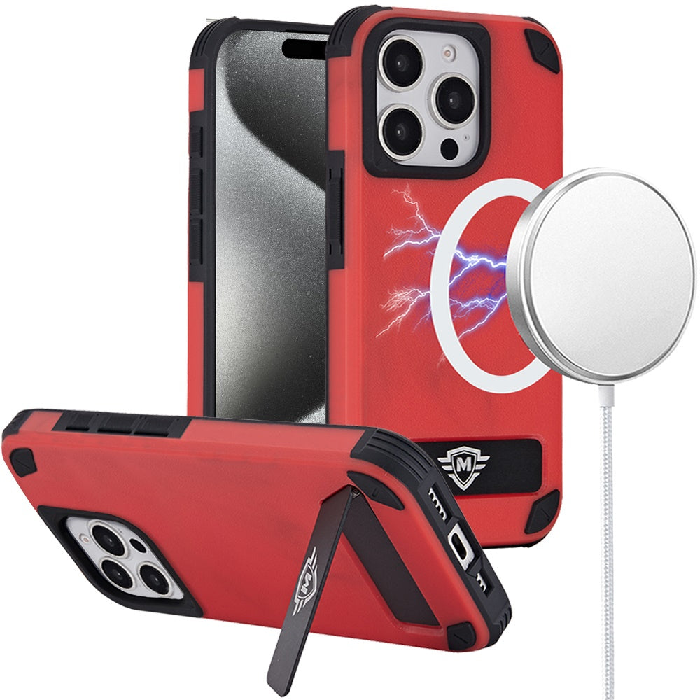 For iPhone 15 Pro Max Case Magnetic Circle Pop-out Stand + 2 Tempered Glass