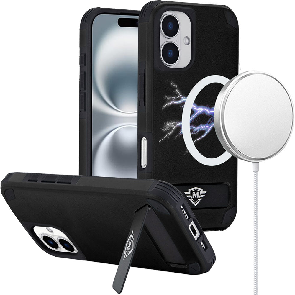 For iPhone 16 6.1inch Case Magnetic Circle Pop-out Stand Cover + Tempered Glass