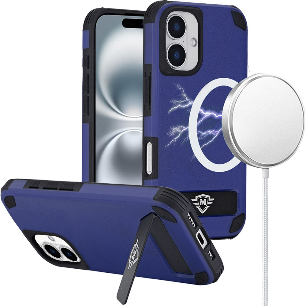 For iPhone 16 6.1inch Case Magnetic Circle Pop-out Stand Cover + Tempered Glass