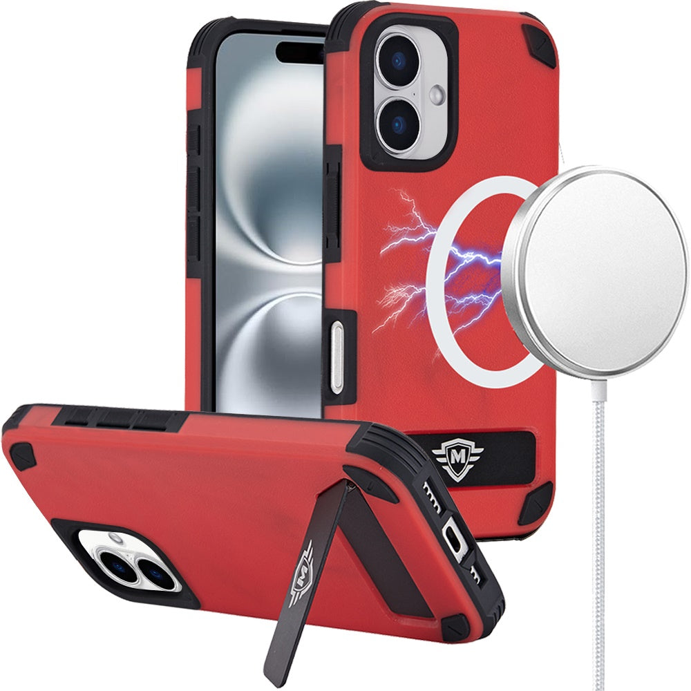 For iPhone 16 6.1inch Case Magnetic Circle Pop-out Stand Cover + Tempered Glass
