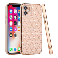 For iPhone 14 PRO Case Diamond Studs Bling Pattern Electroplated TPU Phone Cover