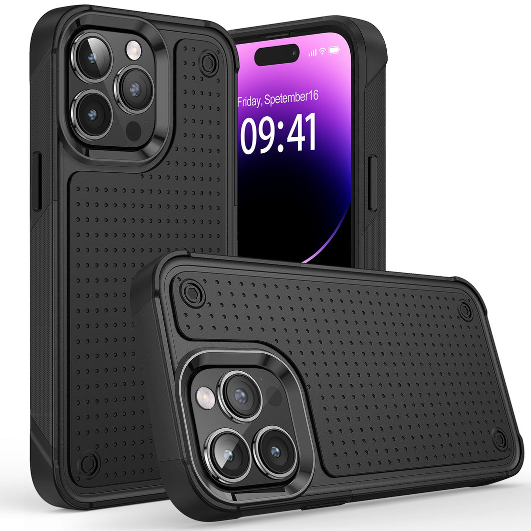 For iPhone 15 Case Dual Layer Perforated Design Shockproof + 2 Tempered Glass