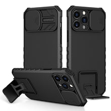For iPhone XR Case with Sliding Camera Protection and Kickstand + Tempered Glass
