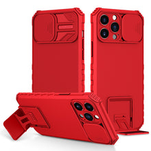 For iPhone XR Case with Sliding Camera Protection and Kickstand + Tempered Glass
