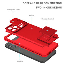For iPhone XR Case with Sliding Camera Protection and Kickstand + Tempered Glass