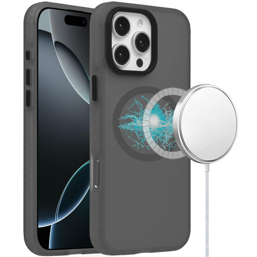 For iPhone 16 PRO MAX Case Magnetic Circle Rugged Frosted Cover + Tempered Glass