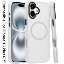 For iPhone 16 Plus 6.7in Case Magnetic Circle Rugged Frosted + Tempered Glass