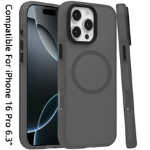 For iPhone 16 Pro 6.3in Case Magnetic Circle Rugged Frosted + Tempered Glass