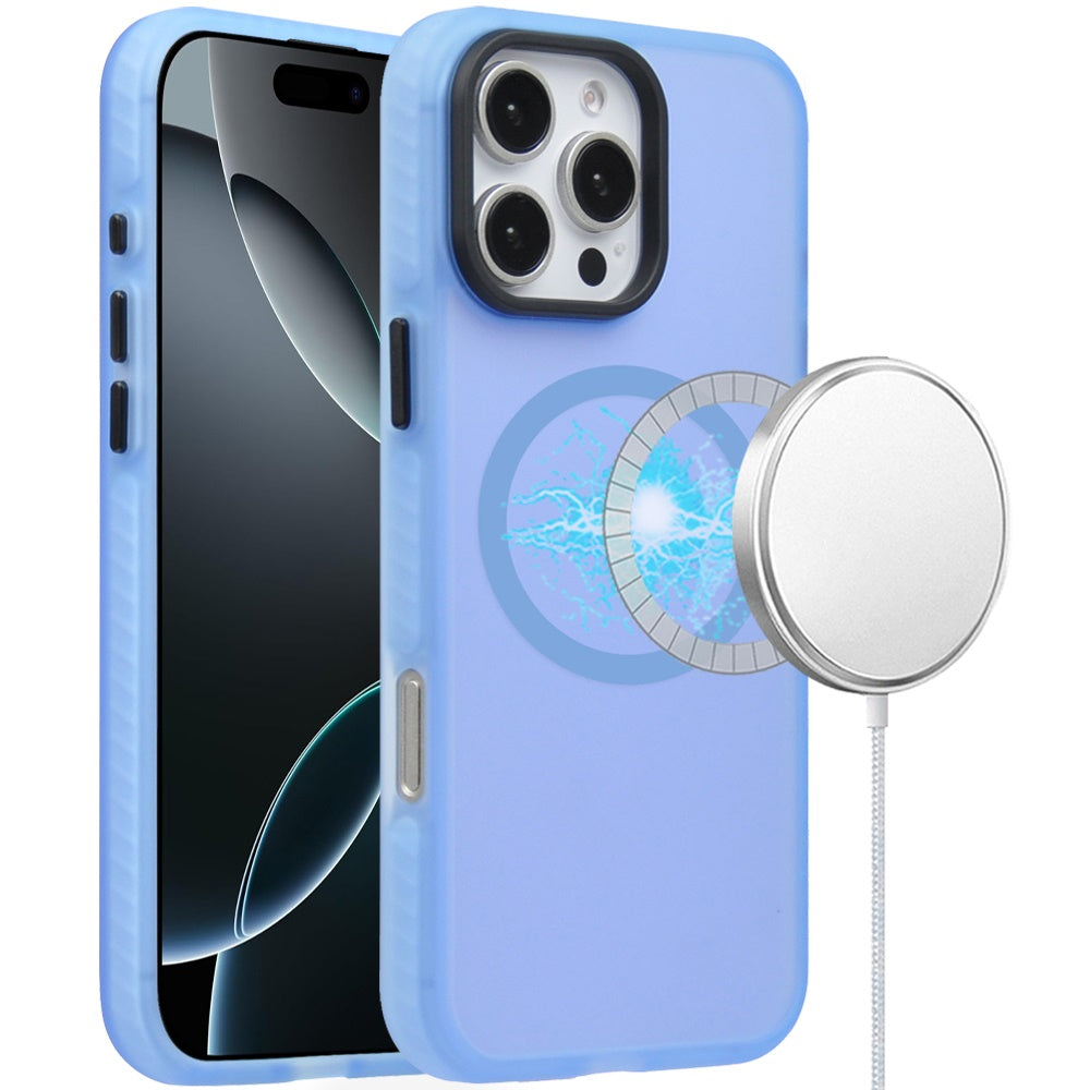 For iPhone 16 Pro 6.3in Case Magnetic Circle Rugged Frosted + Tempered Glass