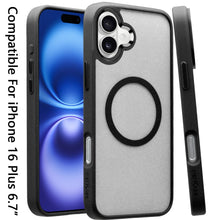 For iPhone 16 Plus 6.7in Case Soft Magnetic Circle Metal Button + Tempered Glass