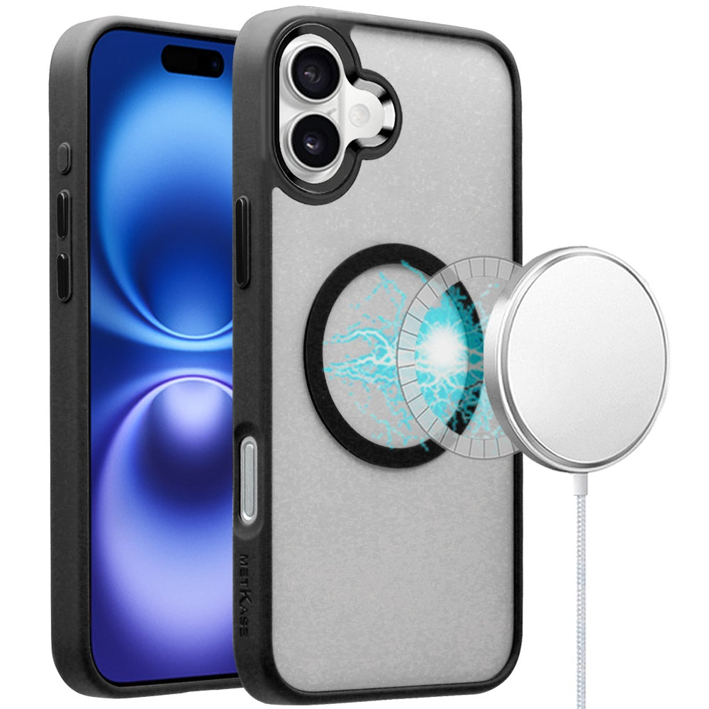For iPhone 16 6.1inch Case Magnetic Circle Soft w/ Metal Button + Tempered Glass
