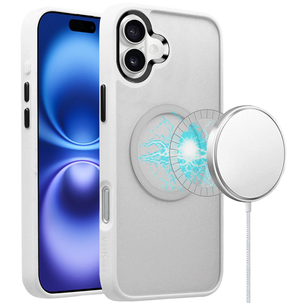 For iPhone 16 6.1inch Case Magnetic Circle Soft w/ Metal Button + Tempered Glass