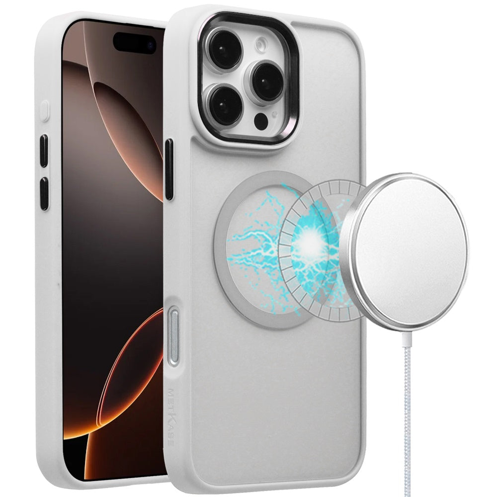 For iPhone 16 Pro 6.3in Case Magnetic Circle Soft w Metal Button +Tempered Glass