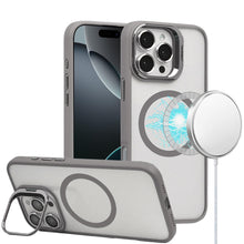 For iPhone 16 PRO MAX Case Magnetic Circle Chrome Camera Stand + Tempered Glass