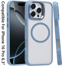 For iPhone 16 Pro 6.3in Case Magnetic Circle Chrome Camera Stand +Tempered Glass