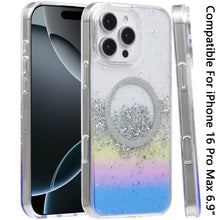 For iPhone 16 PRO MAX Case Magnetic Circle Fused Glitter Epoxy + Tempered Glass