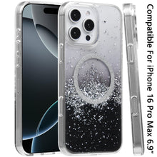 For iPhone 16 PRO MAX Case Magnetic Circle Fused Glitter Epoxy + Tempered Glass