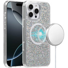 For iPhone 16 PRO MAX Case Magnetic Circle Fused Glitter Epoxy + Tempered Glass