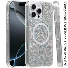 For iPhone 16 PRO MAX Case Magnetic Circle Fused Glitter Epoxy + Tempered Glass