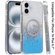 For iPhone 16 Plus 6.7in Case Magnet Circle Fused Glitter Epoxy + Tempered Glass